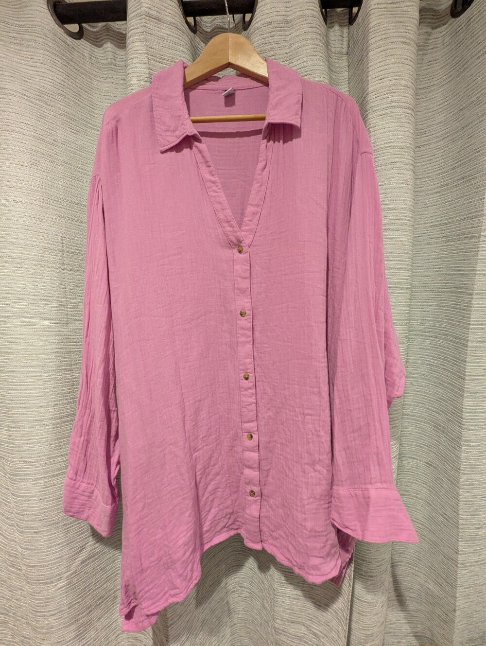 Pink Gauze Button-Up Casual Shirt - 3X